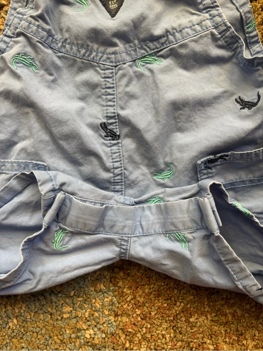 OshKosh B'gosh Blue overalls crocodile pattern bib pocket 12-18 Months